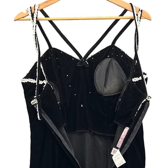 Nadine 90s Black Velvet White lace Crochet V Neck Prom Evening Dress Women 13 - Picture 10 of 13